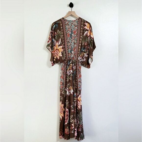 Farm Rio Anthropologie Valentina Dress In Brown Motif Size Extra Small NWT - Picture 15 of 15